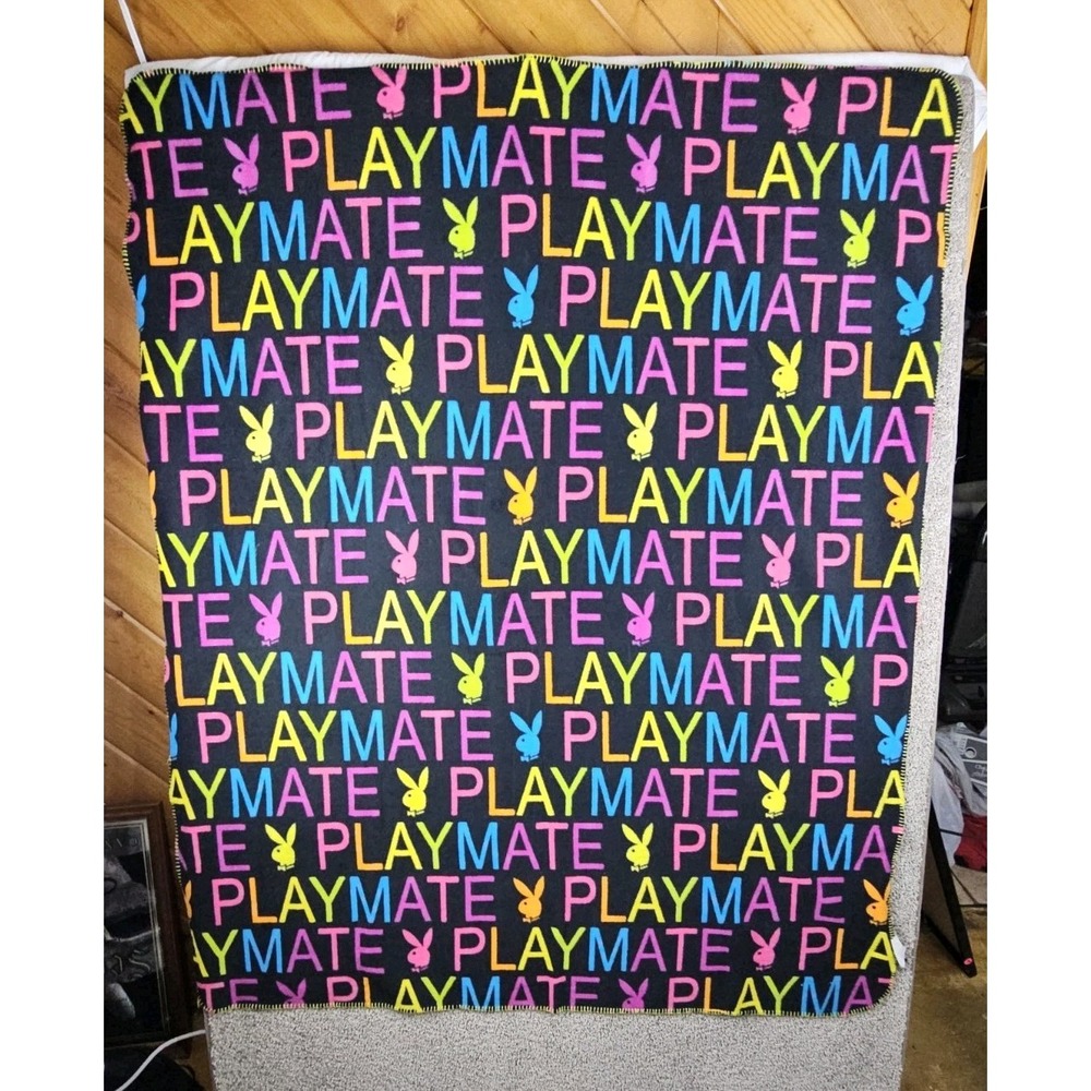 Vintage Playboy Playmate Bunny Blanket Throw 60X48 Black, Yellow, Pink, Blue Y2K